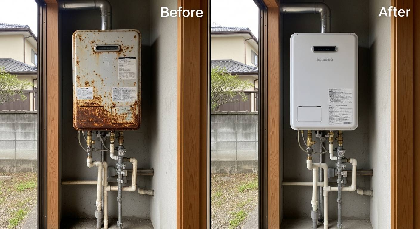 【写真付き】福山市の戸建てで実施した給湯器ビフォーアフターが劇的すぎる