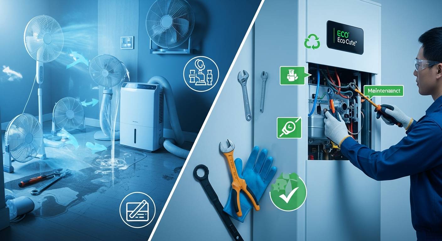 エコキュート水漏れ後の正しい乾燥方法と再発防止のためのメンテナンス術