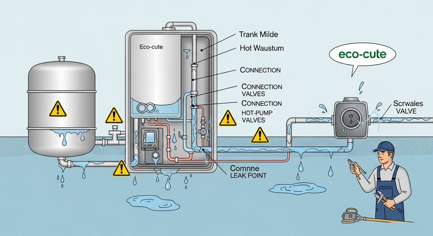 エコキュート水漏れトラブル：部位別の原因と適切な対処法ガイド